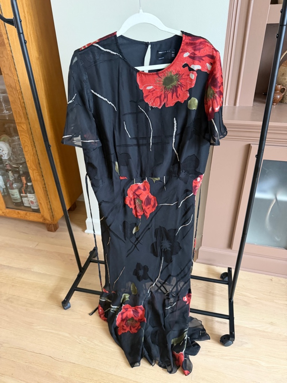 ASOS DESIGN Curve Burnout Angel Sleeve Tiered Frill Maxi Dress in Floral Print